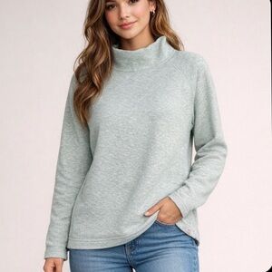 T by Talbots Sweatshirt Cozy Green French Terry Funnel-Neck Sz LP